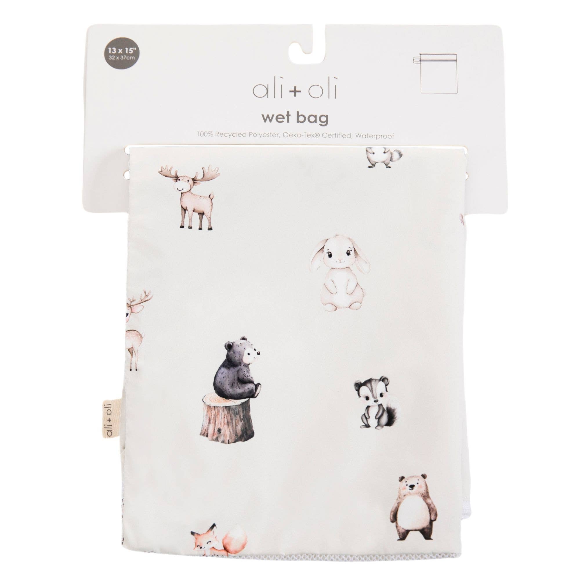 Ali+Oli - Wholesale Wet Bag - Kids & Baby - Dual-Compartment Wet/Dry Bag with Mesh Pocket (Woodlands)1