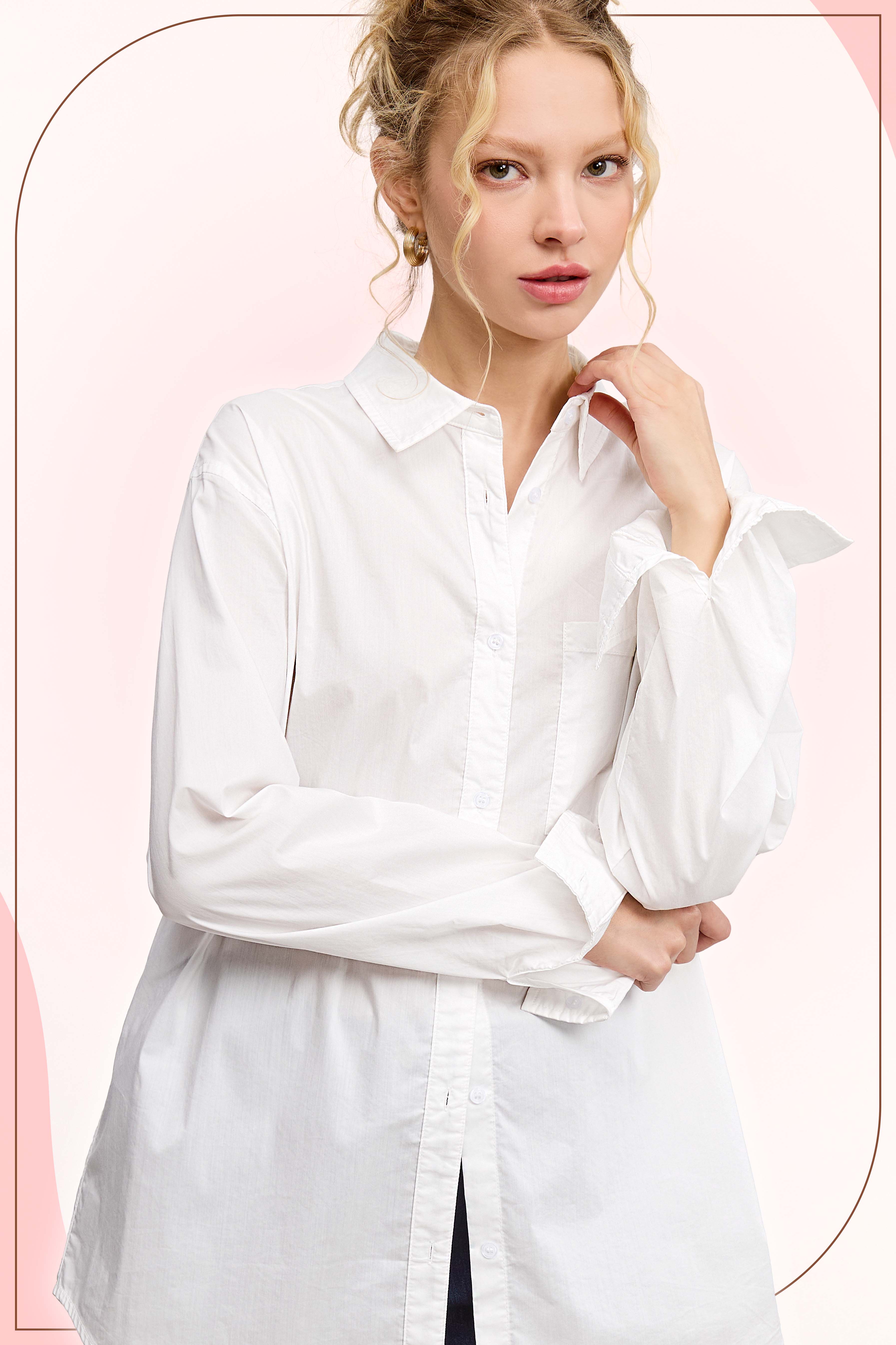 La Miel - Vente Chemise à col boutonné – femme - SRT7809-Chemises Classiques en Popeline à Col et Boutons12