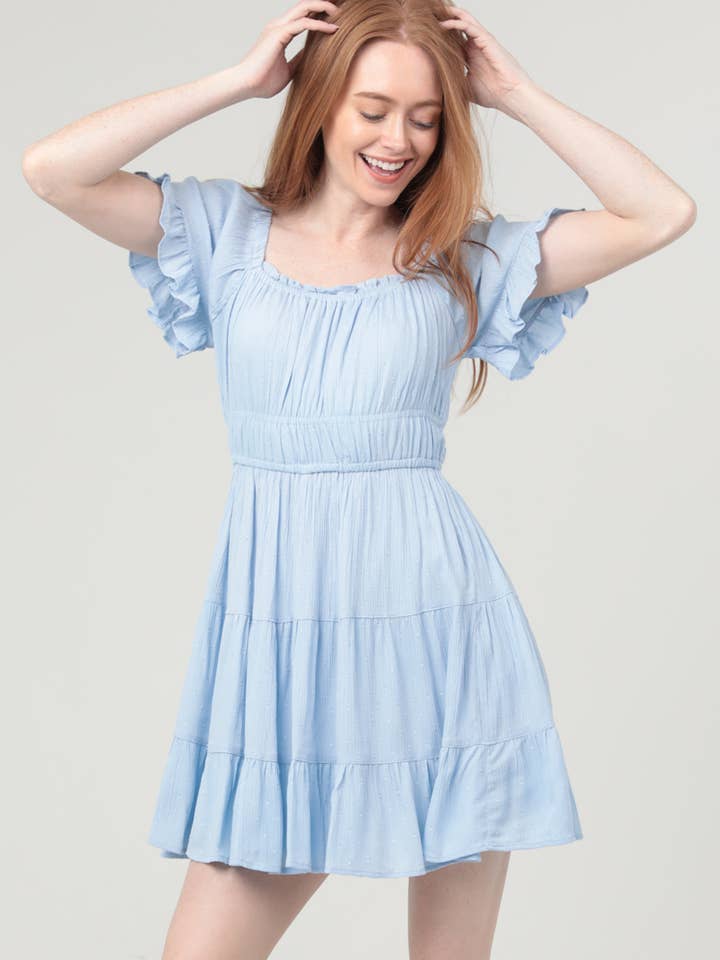 C4G40-SWDT KJOLE MED FLÆSEDE KORTE ÆRMER OG LAGDELT ELASTISK TALJE for engroshandel hos ANGIE