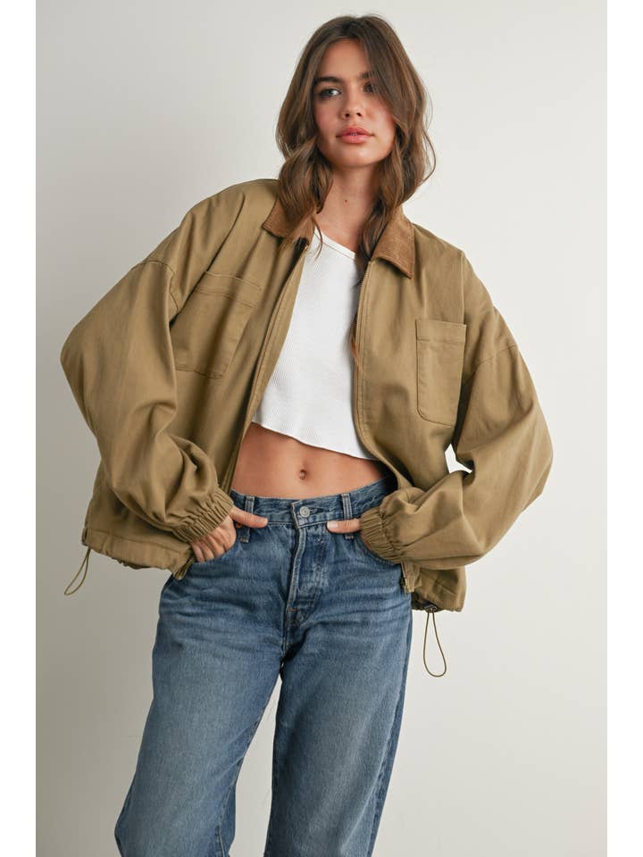 BUTTERMELON - Wholesale Jacket - Women's - Cord Collar Zip-Front Long Sleeve Jacket - BMJ7780