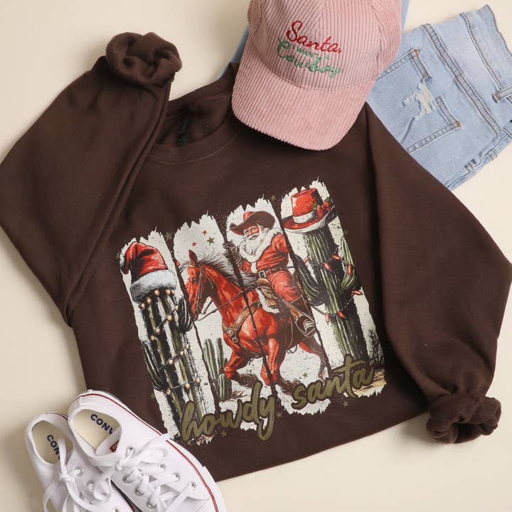 Western Style Howdy Santa Heavyweight Fleece Sweatshirt for wholesale by Fashion City
