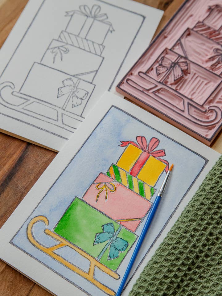 5X7 Holiday Presents DIY Watercolor Art Card Kit for wholesale by Ashes & Arbor