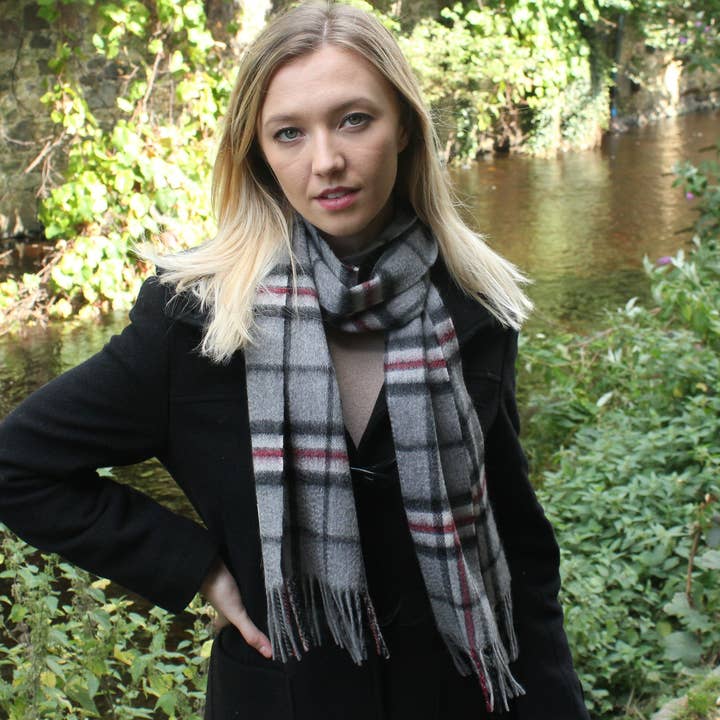 The Scotland Kilt Company - Wholesale Scarf - Women's - Glenmore 100% Lambswool Tartan Scarf - Pink/Cream/Brown Check1