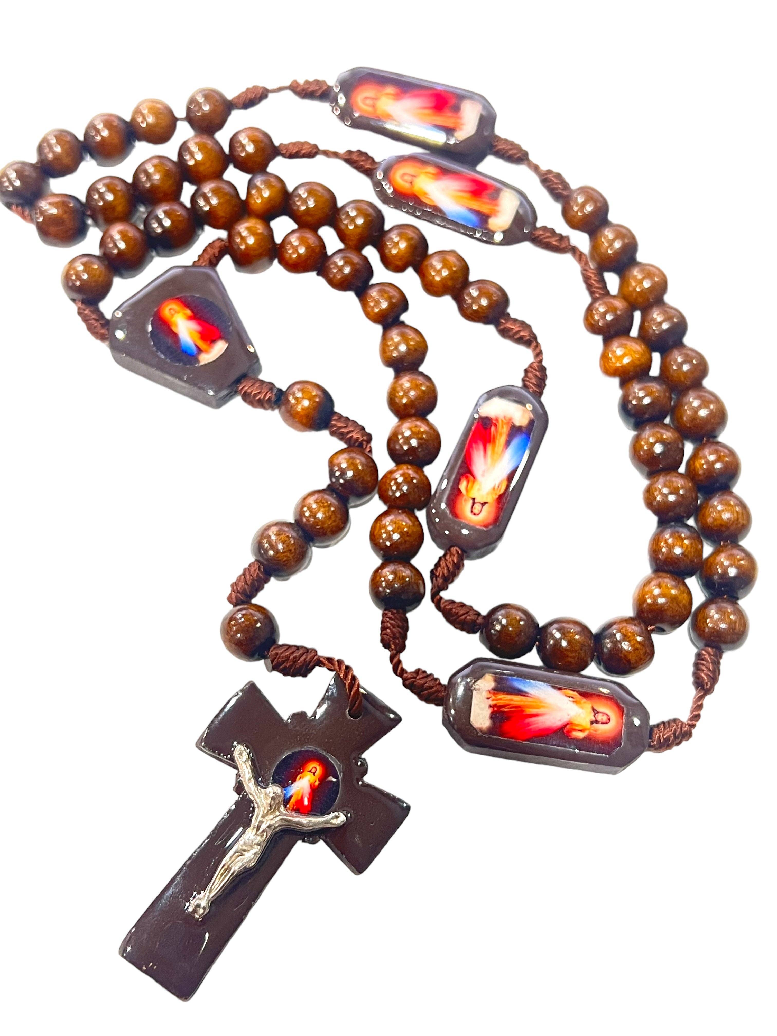 SAN JUDITAS RELIGIOUS ARTICLES - Wholesale Prayer Beads Necklace - WOODEN ROSARY: DIVINE MERCY 8MM BROWN0