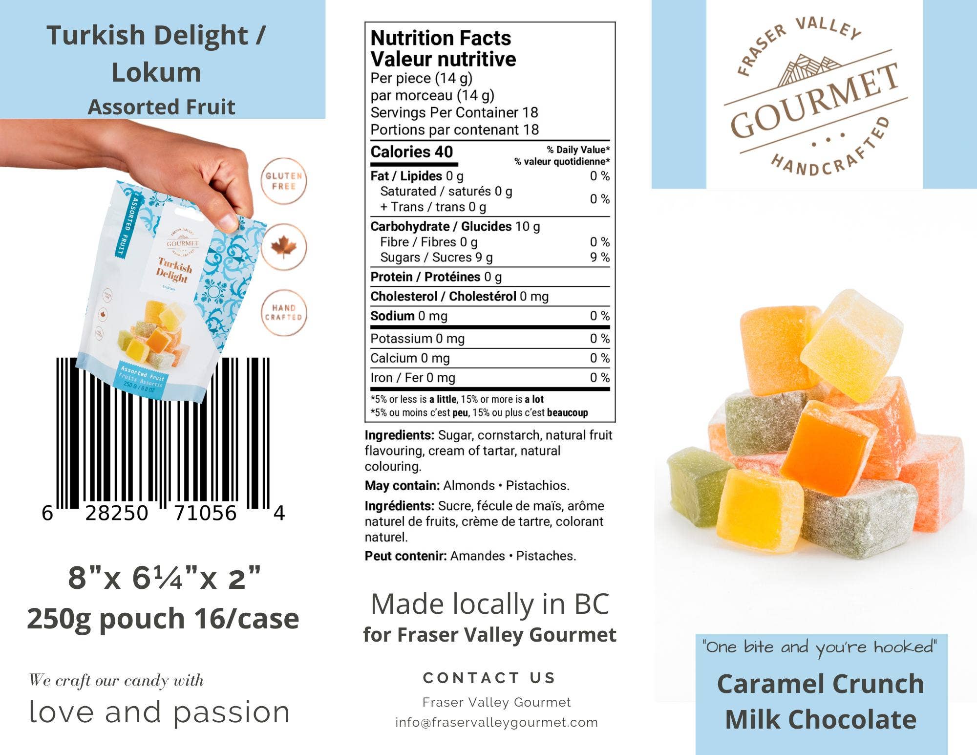 Fraser Valley Gourmet Ltd. - Wholesale Gummy - Turkish Delight (Lokum) - Assorted Fruit flavour 250g pouch2