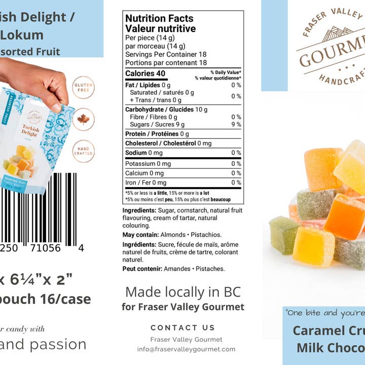Fraser Valley Gourmet Ltd. - Wholesale Gummy - Turkish Delight (Lokum) - Assorted Fruit flavour 250g pouch2