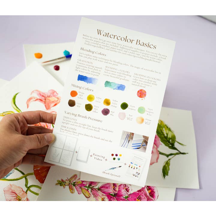 Jean Choe Art & Design - Wholesale DIY Craft Kit - Florals Watercolor Painting Kit with Outlined Pages
