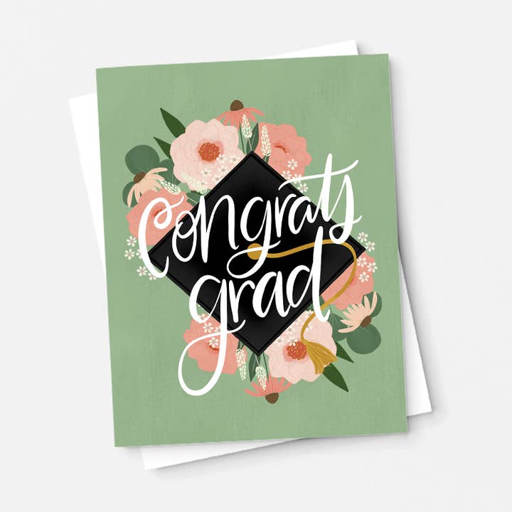 Congrats Grad, Cartão de Graduação Floral, Ensino Médio, Faculdade por atacado de Pen & Paint