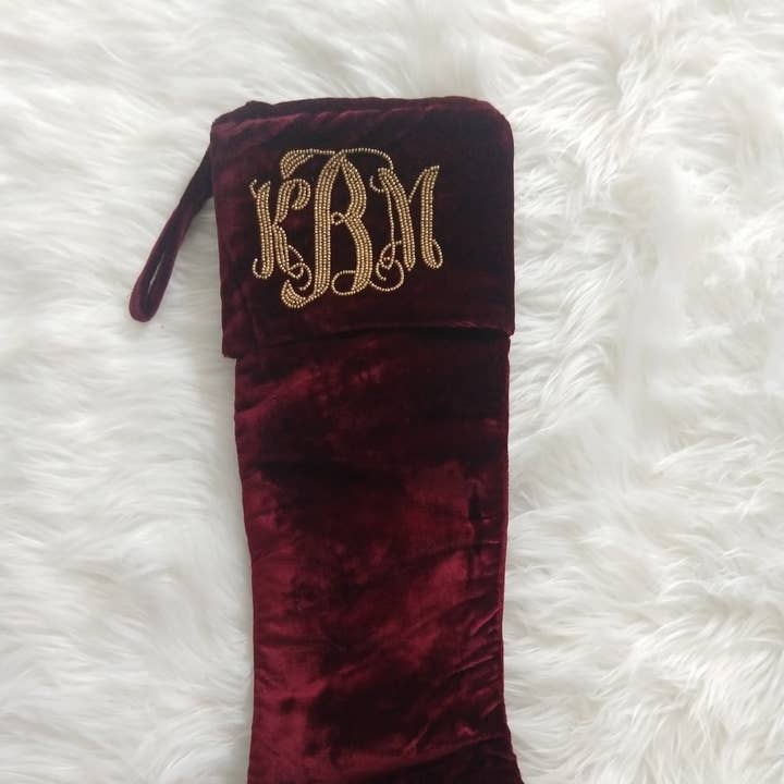 Personalized Velvet Stockings - Swirl Font for wholesale by Tiana Designs