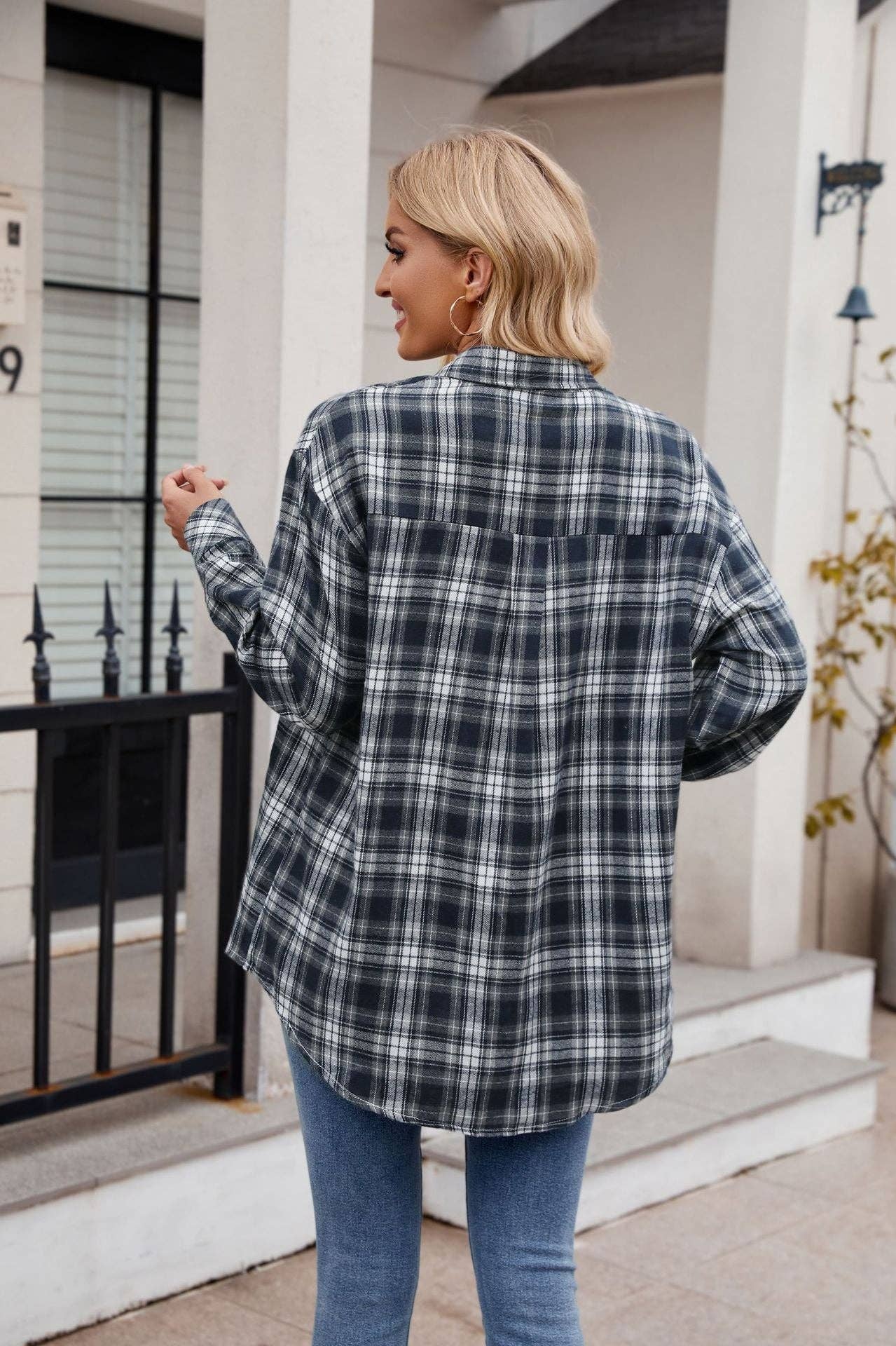 lilyandlaceboutique – wholesale Buttoned-down shirt – Women's – Casual Sexy Loose Plaid Shirt10