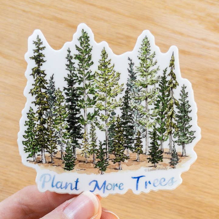 Plant meer bomen 3" medium vinyl sticker voor wholesale door Laurel Mundy Illustration