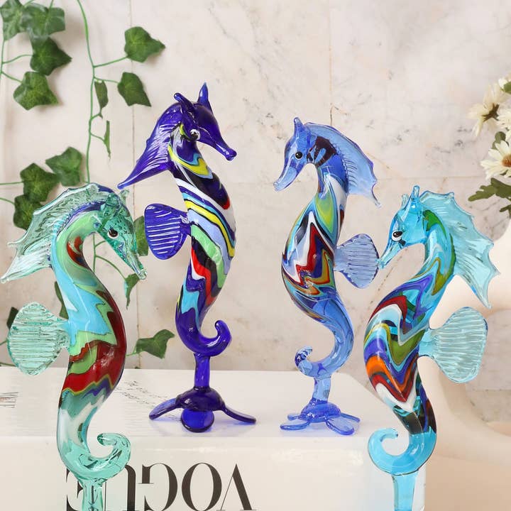 Art Glass Sea horse , nautical, ocean decor, tabletop figure for wholesale by Adamodart
