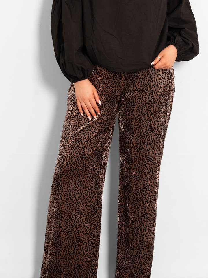 Sarta – wholesale Pants – Women's – Max Wide Leg Trousers- Brown, Velvet Leopard0