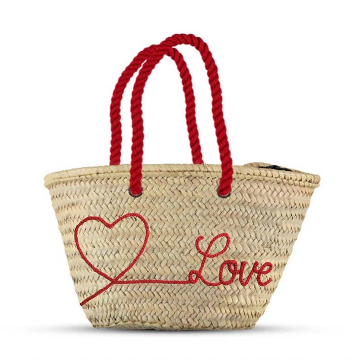 Valentine's Day Handwoven Straw Tote with Red Heart for wholesale by DarKech