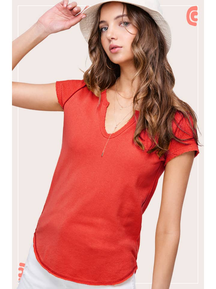 La Miel - Wholesale Gebreide top - Dames - JBT7655-getextureerde top van zachte badstof met ruwe rand en korte mouwen15