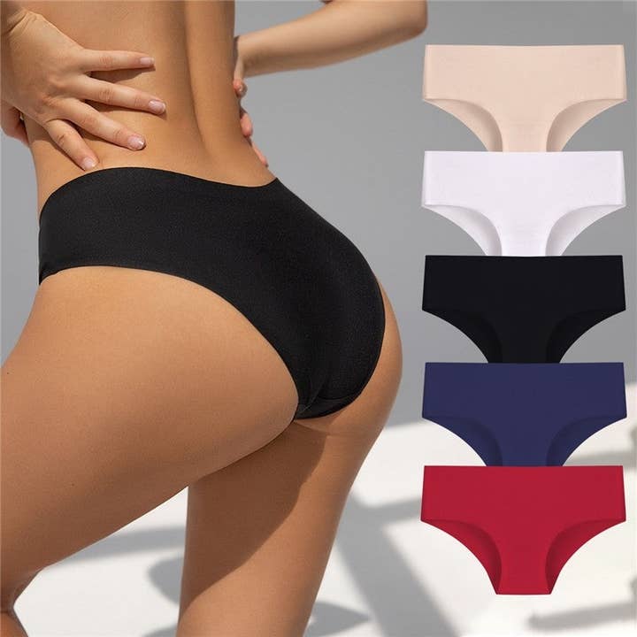 Solid Color Low Rise Seamless Milk Silk Briefs Underwear Panty for wholesale by UZ Wholesale Store