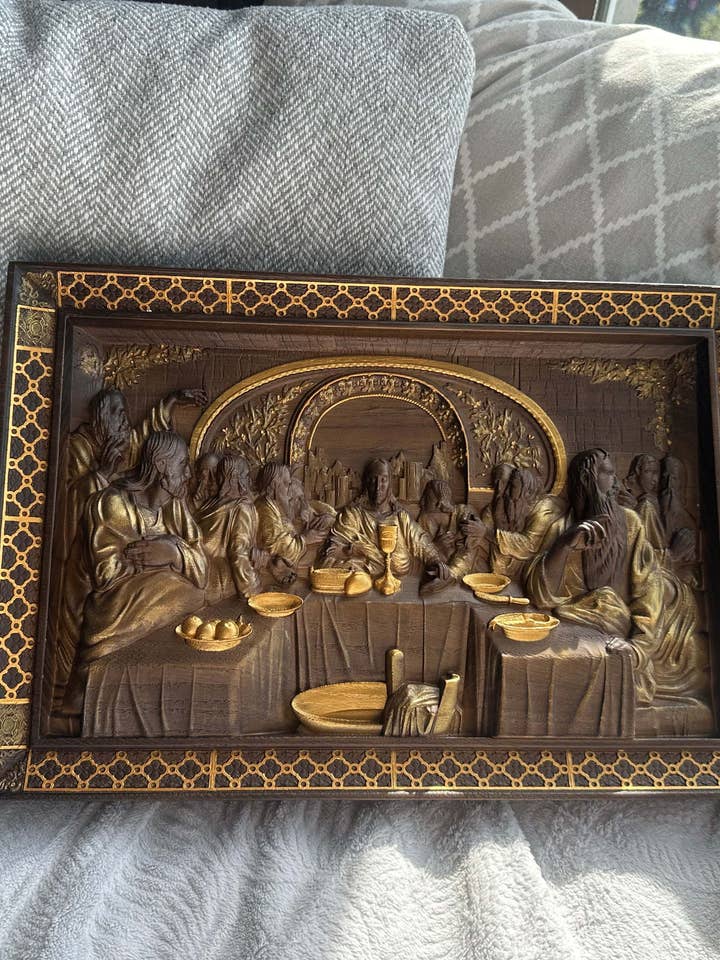 A Última Ceia Escultura em Madeira com Moldura Clássica por atacado de KozakWorkshop