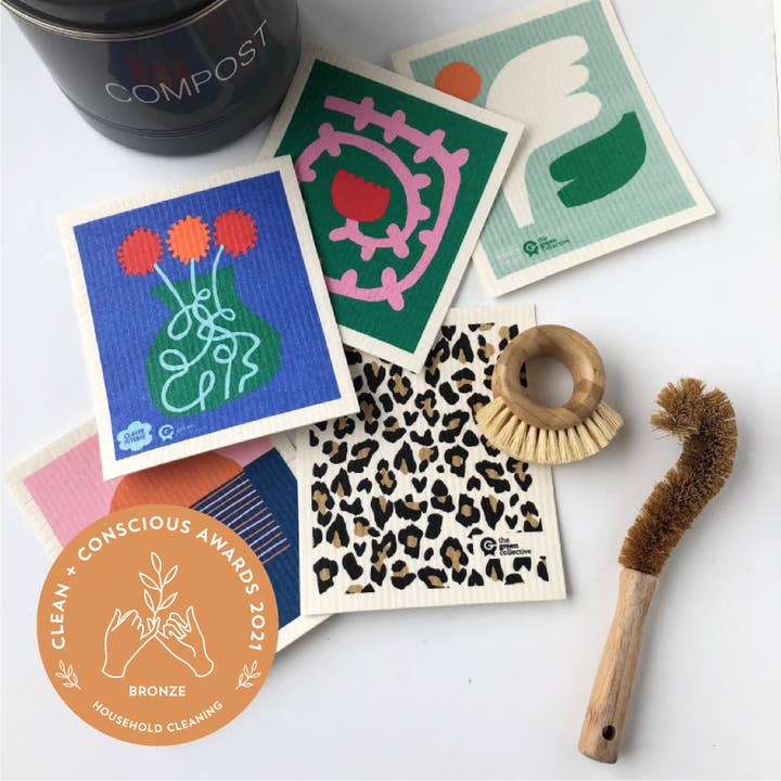 The Green Collective - Wholesale Dishcloth - Leopard Swedish Dishcloth Spruce1