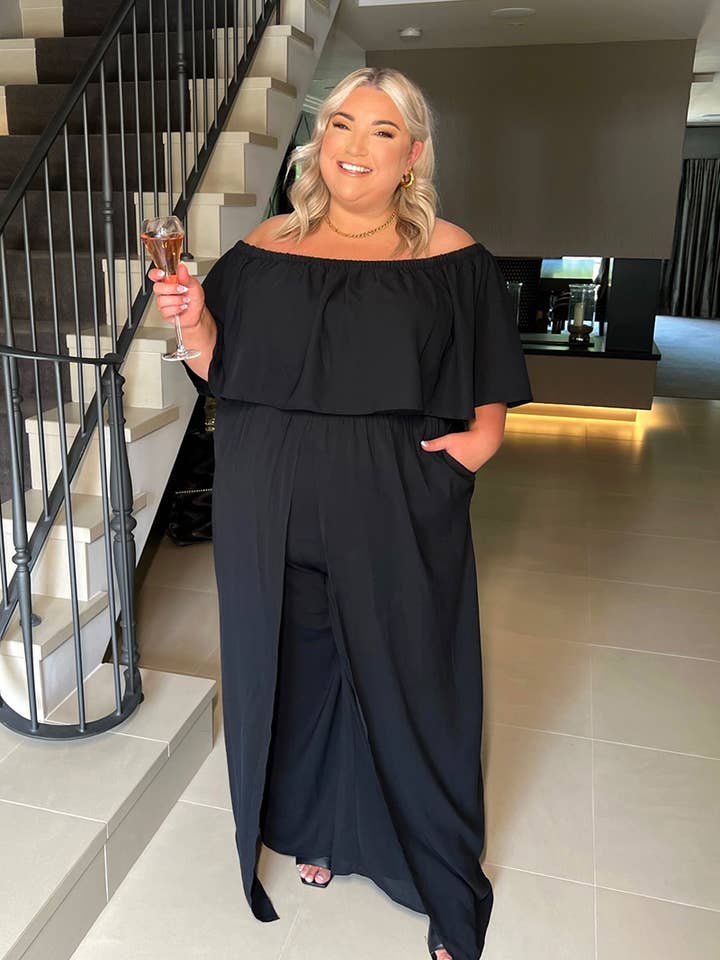 Mono Bardot con detalle de pernera dividida para venta al por mayor de In The Style