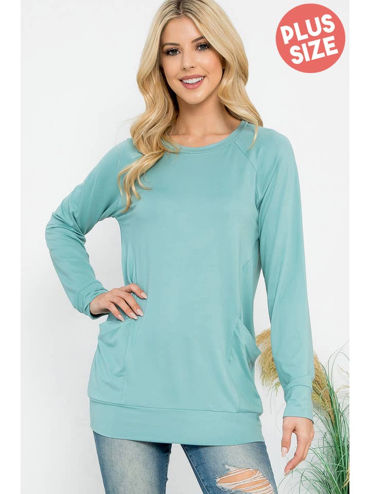 You & Me - Wholesale Tunic - Women's - YMT20003XV-PLUS SIZE SOLID LONG SLEEVE FRONT POCKET TOP25