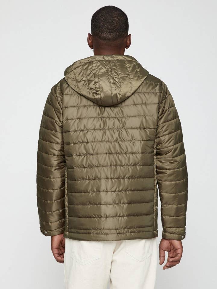 Puffer Jacket with Hood in Green for wholesale by Usolo Outfitters