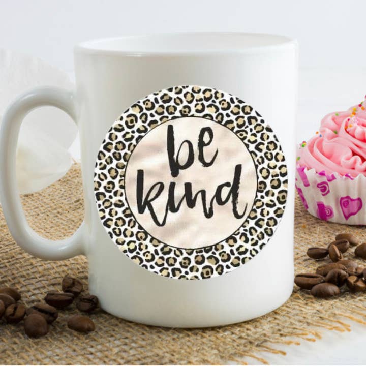 Be Kind Coffee Mug Leopard Print Tea Cup for wholesale by Dazzle Design Diva