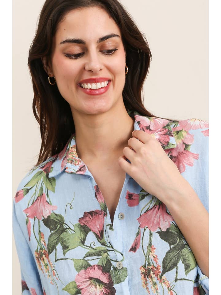 la maison des fibres naturelles - Wholesale Button Down Shirt - Women's - Floral shirt in linen blend 20090f 20% viscose 80% linen