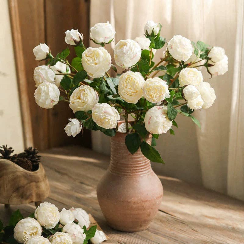 Rustic Reach - Wholesale Artificial Flowers - White Cabbage Rose Stem 20.8" Tall5