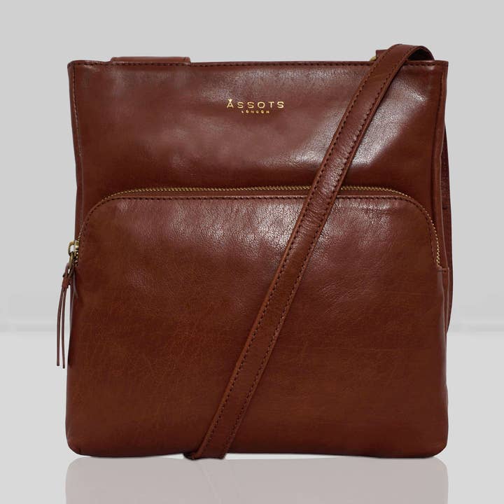 Assots London – Großhandel Umhängetasche - Damen – 'CANARY' Umhängetasche aus braunem Vintage-Leder0