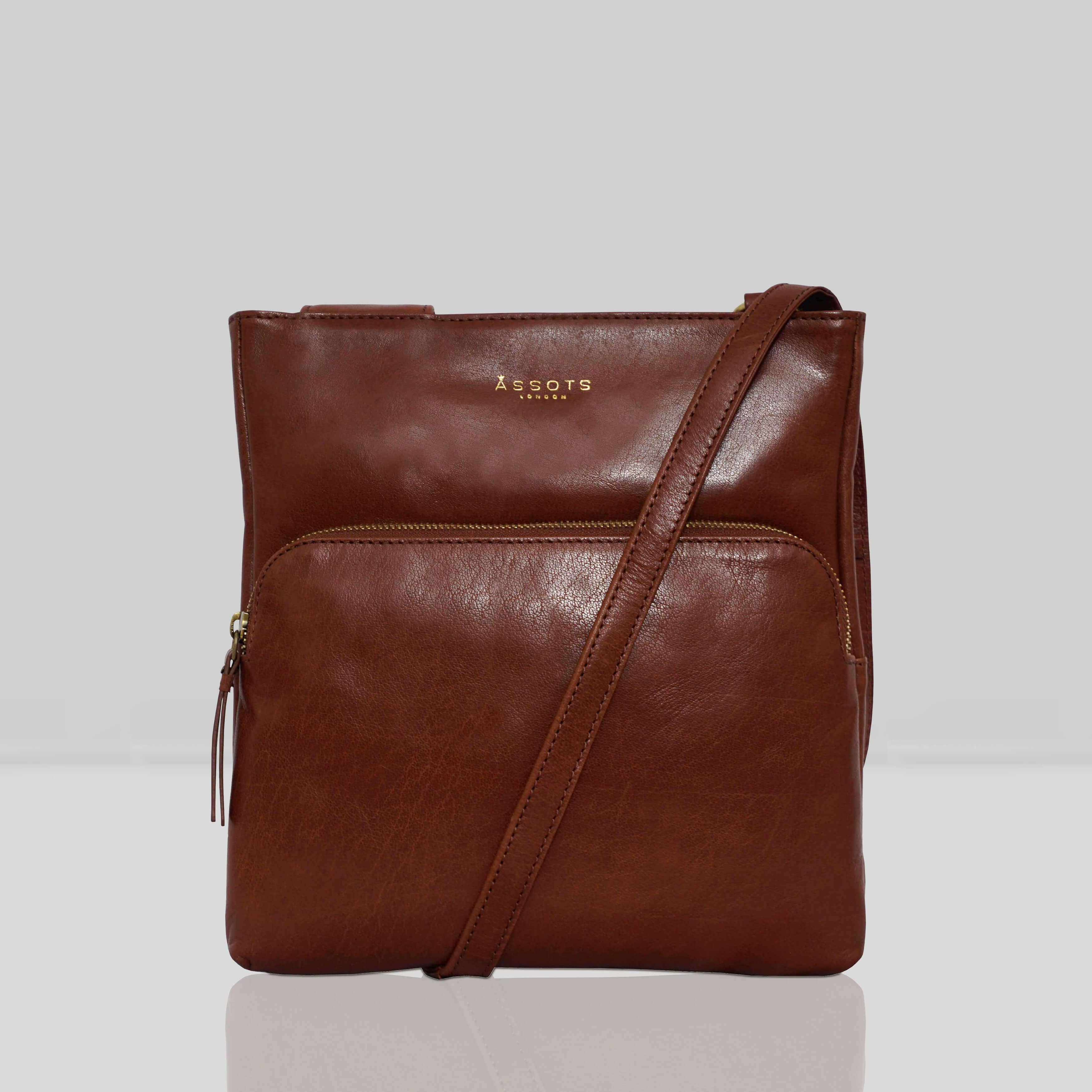 Assots London - Wholesale Crossbody Bag - Women's - 'CANARY' Brown Vintage Leather Crossbody bag