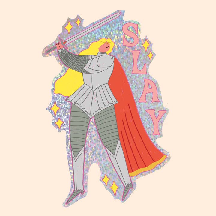 Slay Fantasy Girl Glitter Sticker | Knight Sticker | Kindle for wholesale by Little Black Cat Illustrated Goods