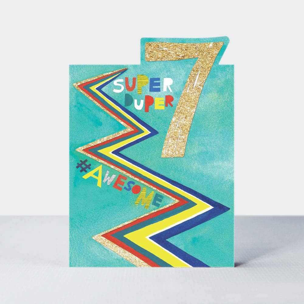 Rachel Ellen Designs – wholesale Birthday card – Pow Wow - Age 7 - Super Duper Awesome Birthday Card