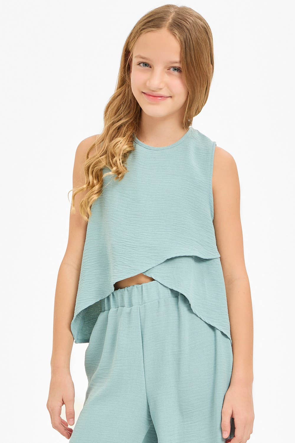 Good Girl - Wholesale T-Shirt - Kids - Wrap Design High-Low Sleeveless Blouse14