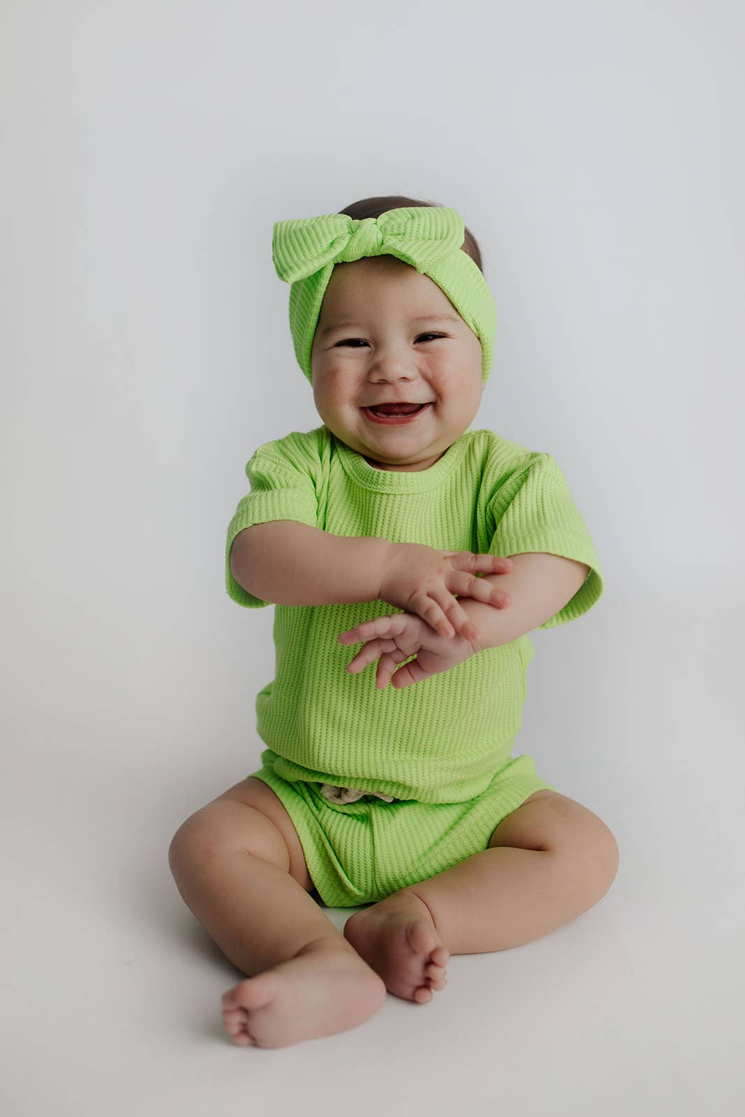 Three Little Tots – wholesale Top & short set – Kids – Lime Green Summer Waffle Toddler Top & Bottom Set25
