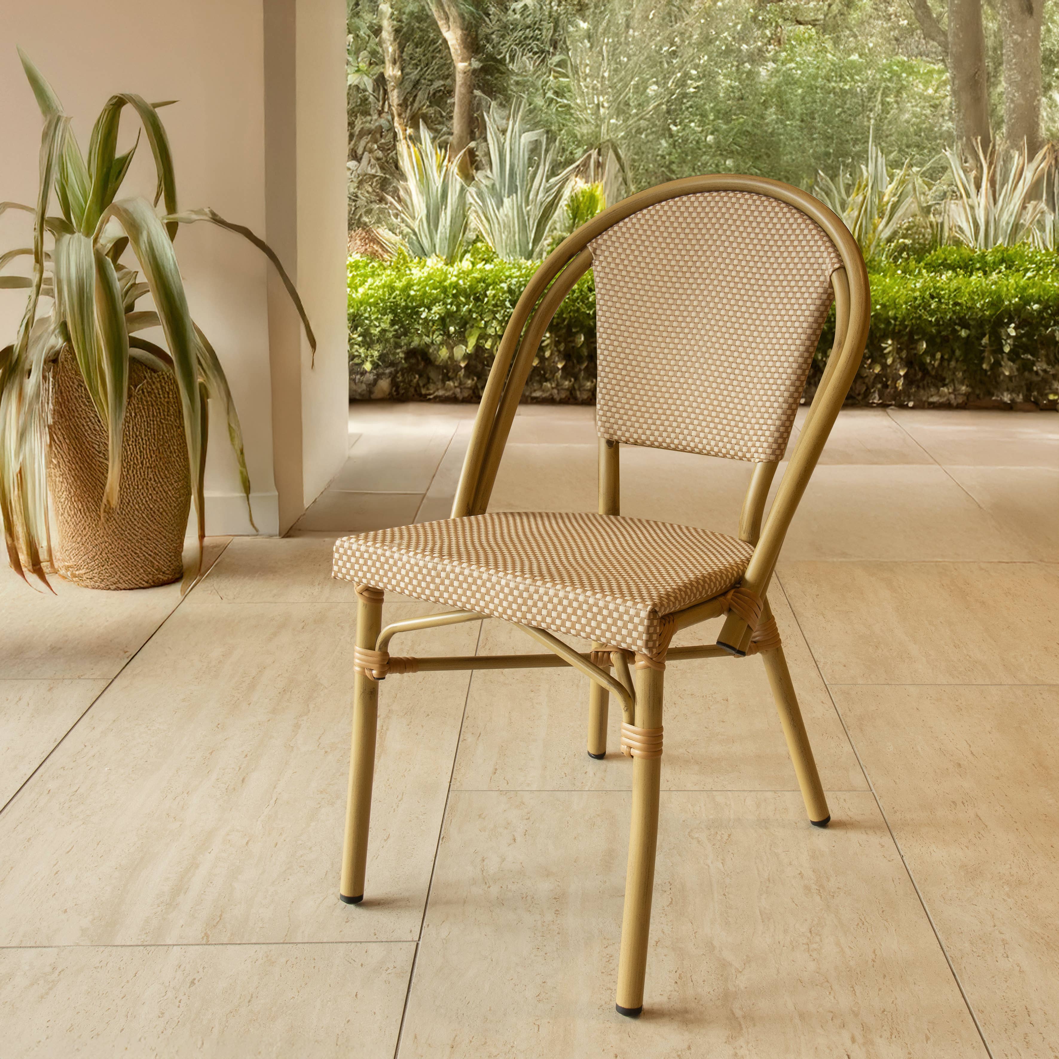 Now's Home - Vente Chaises - LOT 2 CHAISES EN TEXTILENE BEIGE ASPECT BAMBOU AMALFI0