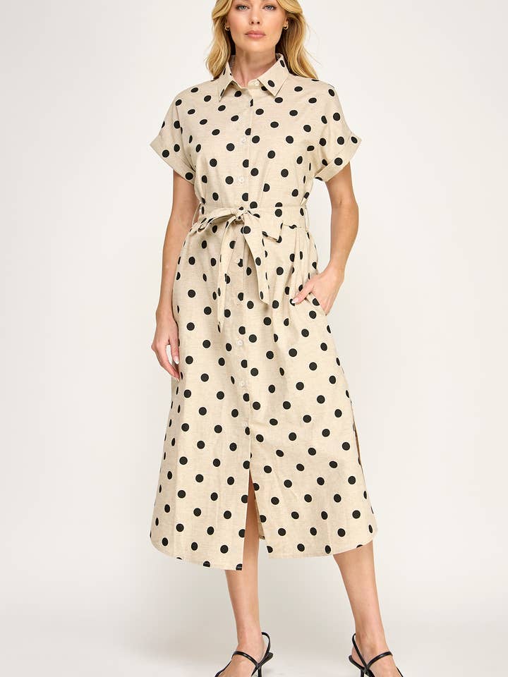 VESTIDO DE LINHO COM BOTÕES E BOLAS GRANDES RD-4239-6 por atacado de Ellison