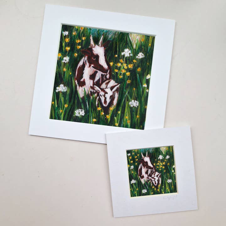 Emily Laura Designs – wholesale Art print – Cottagecore Cotswold Goats in Flower Field Mounted Art Print5