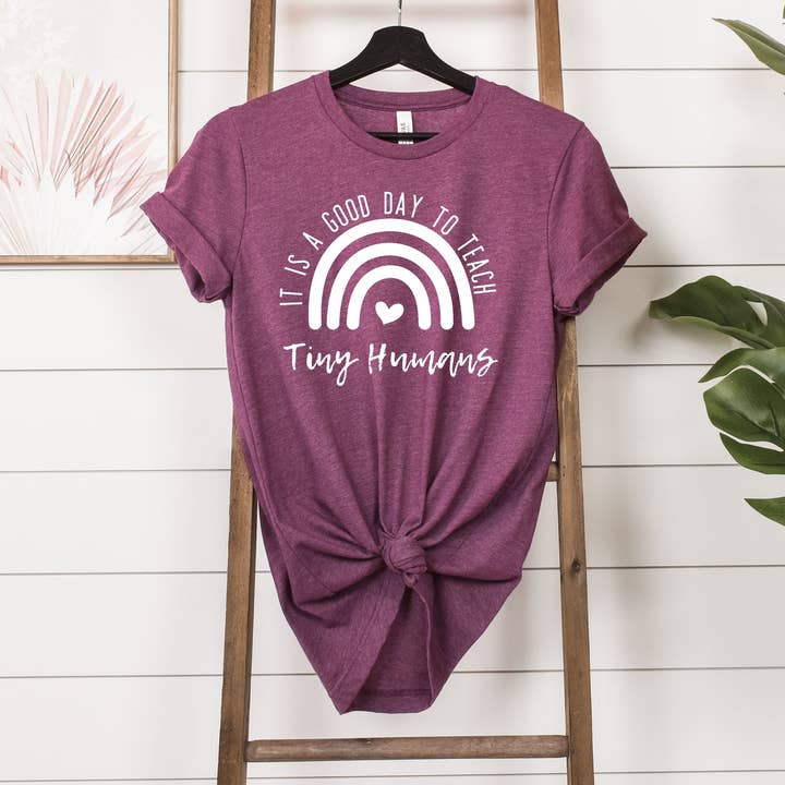 Good Day to Teach Tiny Humans Maroon Tee White Ink for wholesale by Simply Tees