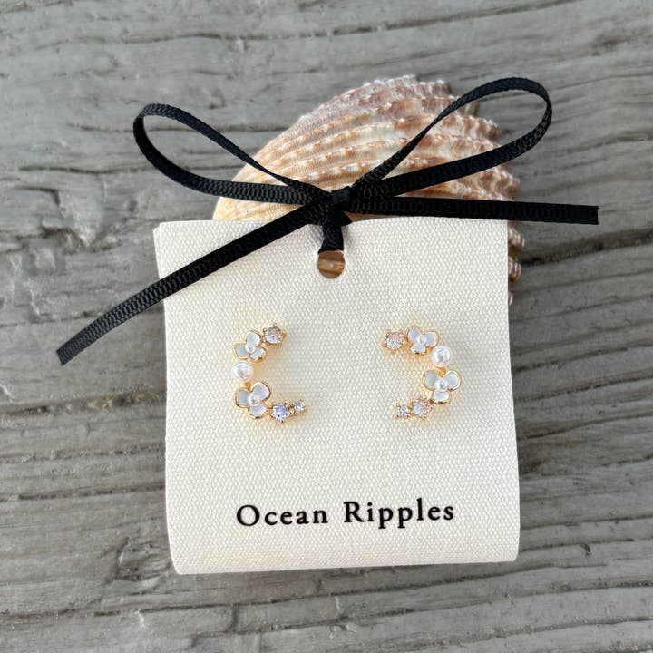 14ct Gold Plated Cubic Zirconia Flower Earrings for wholesale by Ocean Ripples