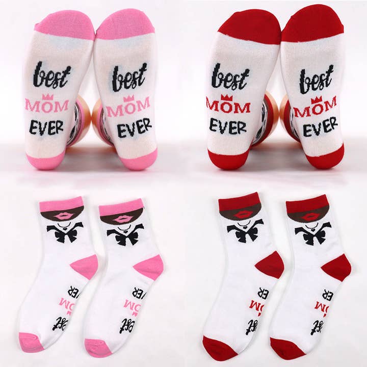 Relay Goods - Wholesale Socks - Women's - Mid-Tube Cotton Mom Mother's Day Gift Letter Jacquard Socks