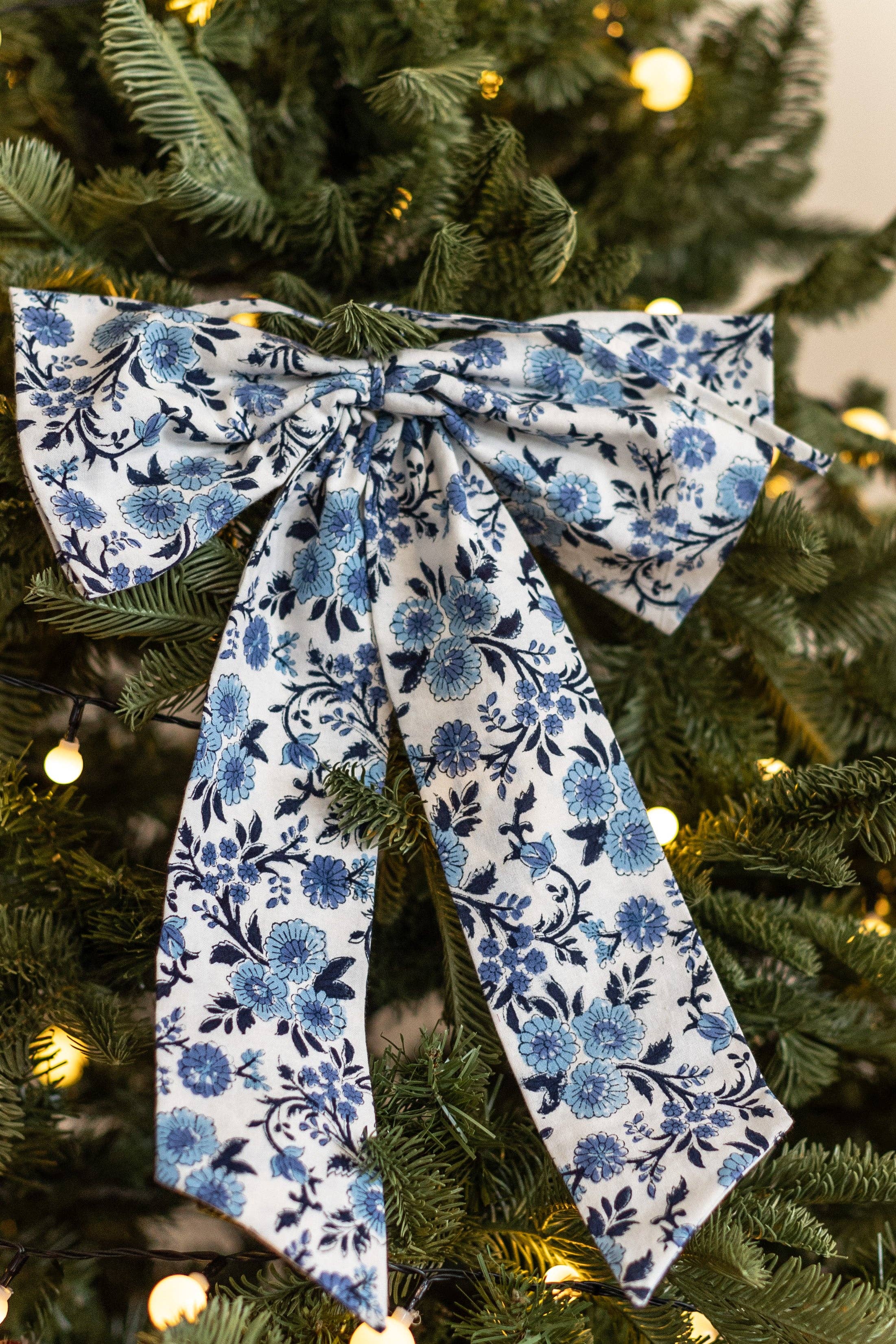LNH EDIT - Wholesale Bow - Gift Wrapping - Thistle Blue Handmade Bow | Hand Block-Printed Cotton (2 Sizes)5