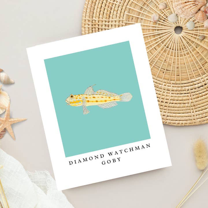 Diamond Goby minimalistisk kunsttryk, kyststrandæstetik for engroshandel hos Fins and Frags