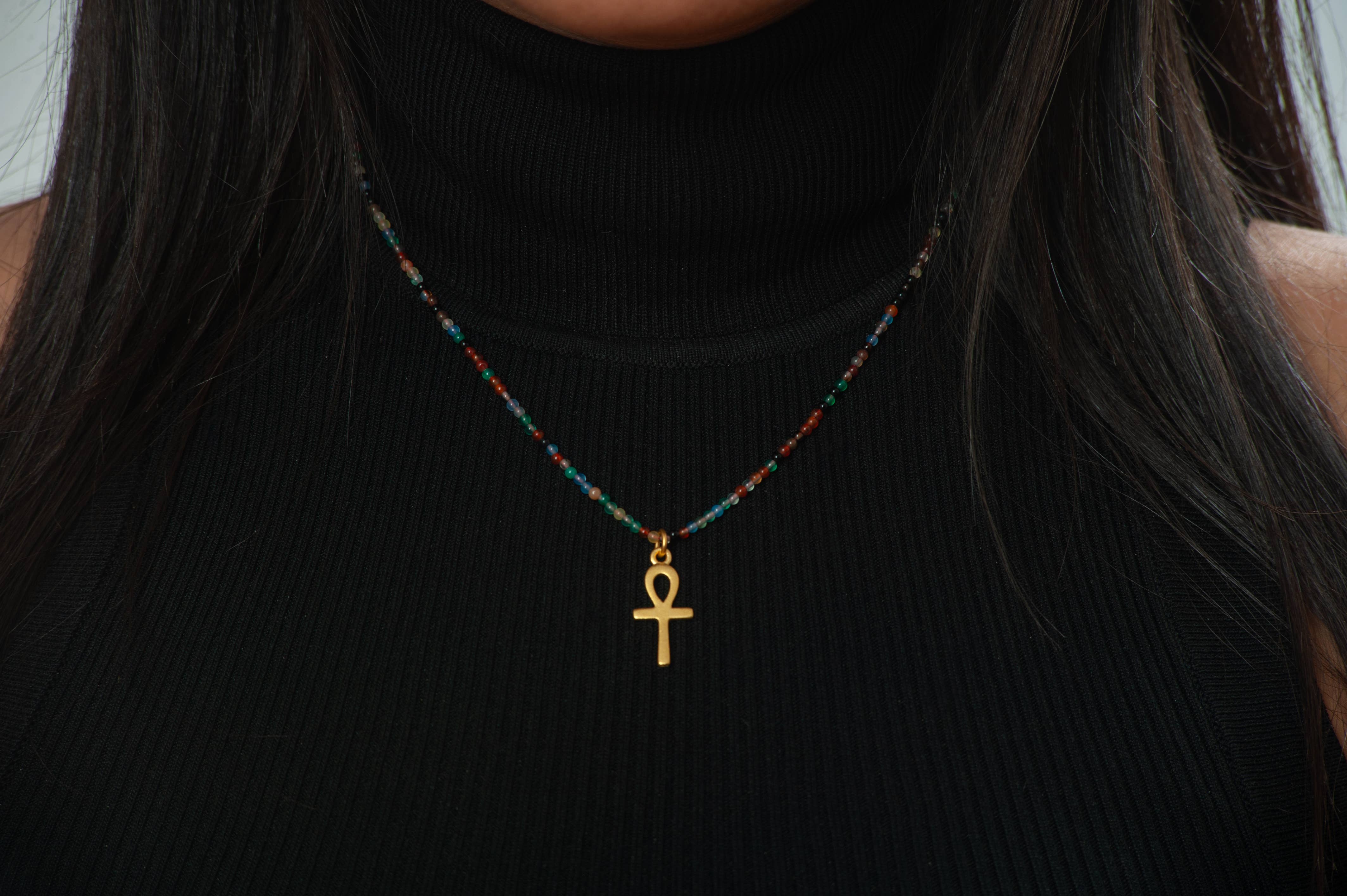 Discoveries, Inc. - Wholesale Pendant/Charm Necklace - Egyptian Ankh on Petitie Agate Beaded Necklace5