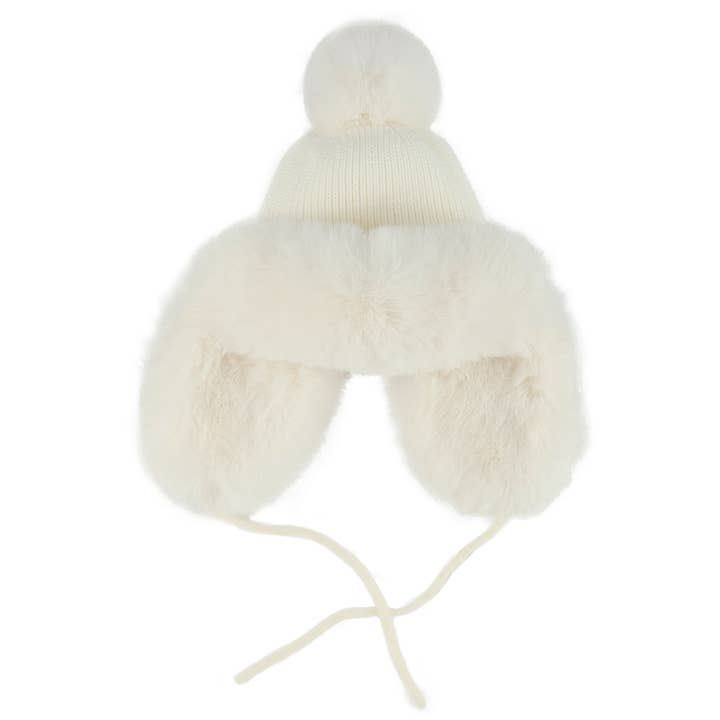 Funky Junque - Wholesale Trapper/Bomber Hat - Women's - Fluffy Knit Trapper Faux Fur Pom Hat - Ivory2