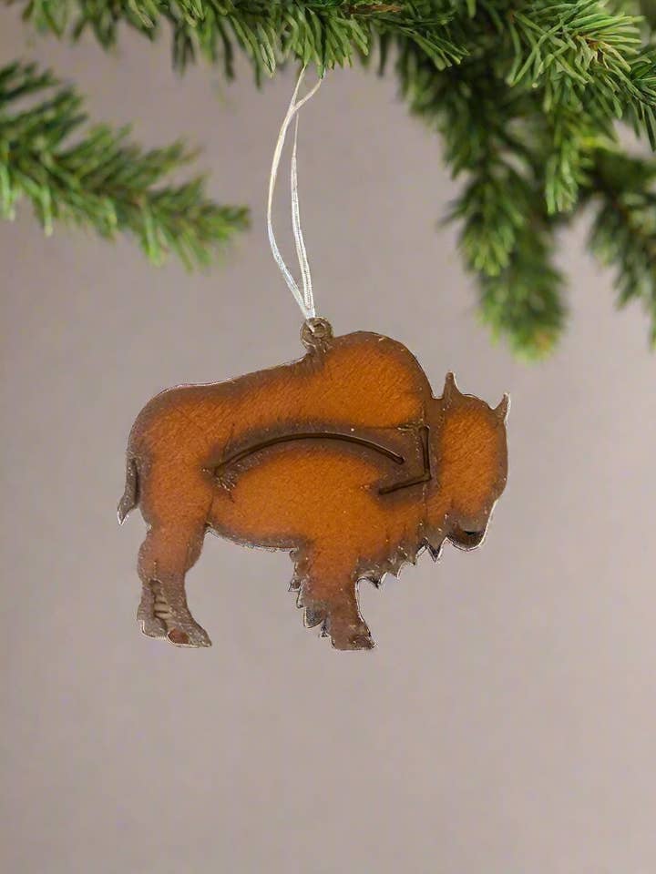 Buffalo with Arrow Lodge Bison Rustic Ornament for wholesale by Universal Ironworks USA