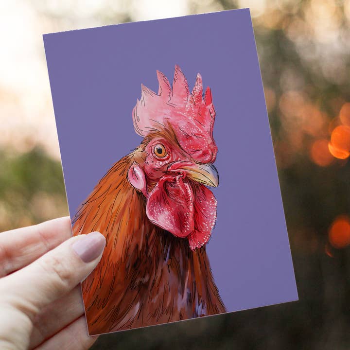 Farmyard Animal Rooster Greetings Card for wholesale by MLJartist