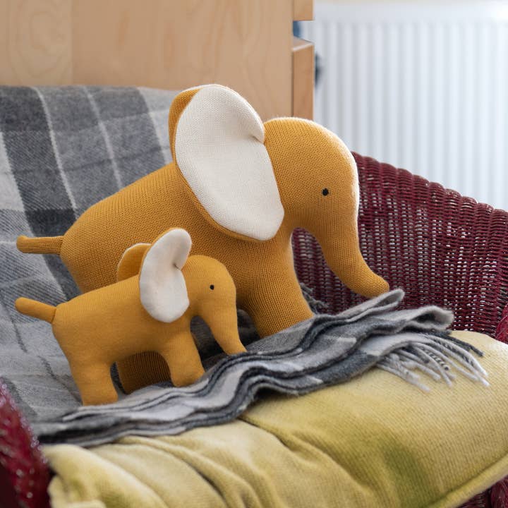 Best Years Ltd - Wholesale Stuffed/Plush Toy - Kids & Baby - Large Elephant Plush Toy in Mustard Organic Cotton Knit