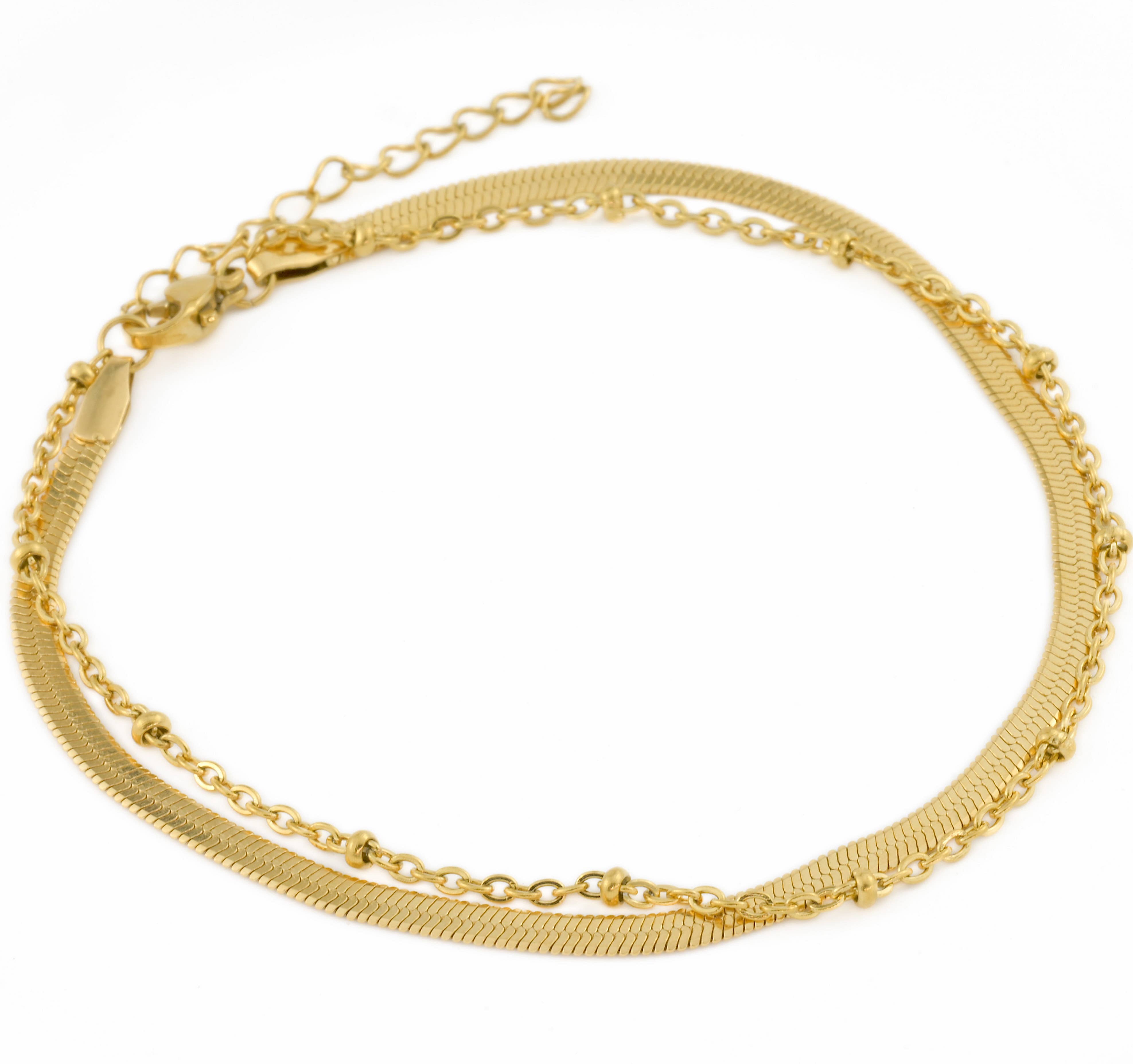 Blueyejewelry - Wholesale Anklet - Layered Herringbone Anklet - Double Layer Dainty Gold Anklet4