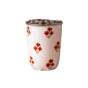 Trudie – wholesale Drinking glass/cup – Red Floral Short Enamelware Tumbler - Set of 42