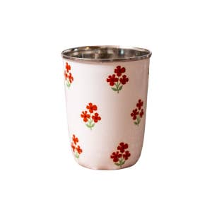 Trudie – wholesale Drinking glass/cup – Red Floral Short Enamelware Tumbler - Set of 42